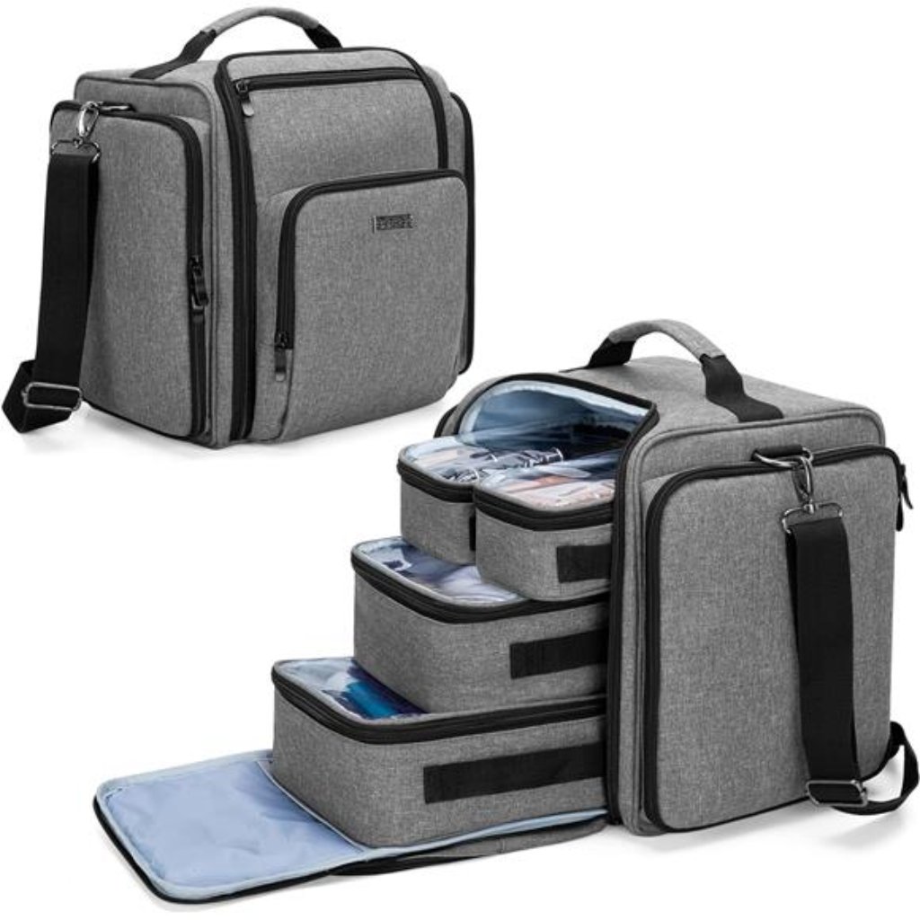 Makeup Bag Cosmetic Bag With 4 Inner Removable Pouches (Patent Pending), Gray